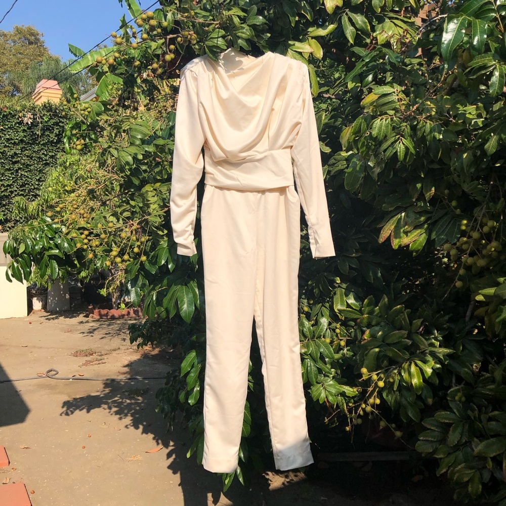 House of cb cream draped ruched jumpsuit